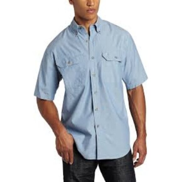 Carhartt Men's Relaxed Fit Midweight Chambray Short-Sleeve Shirt small blue - Picture 1 of 8